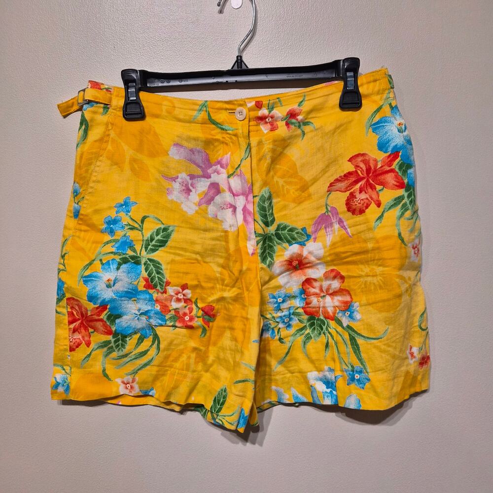 Lauren Ralph Lauren 8 Petite 100% Linen Yellow Floral Shorts